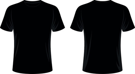 Black T-Shirt Front and Back View Vector Illustration, Blank Apparel Mockup Template