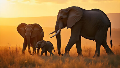 Fototapeta premium Elephant and Calf in the Wild – Animal Family Bond