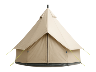 Large bell tent with a single central pole and weather-resistant canvas material