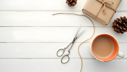Christmas Gift Wrapping Flat Lay – Holiday Mockup Background