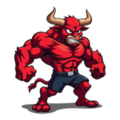 Angry Red Minotaur Cartoon Mascot