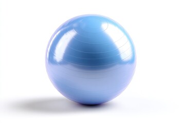 Obraz premium A lightblue exercise ball sits on a white surface with a soft shadow cast beneath The ball is glossy