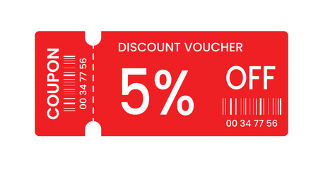 red discount gift coupon voucher ticket designs 5% off iconic barcode layout