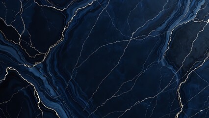 Abstract Dark Blue Veined Background with Gold Accents Modern Marble Stone Pattern