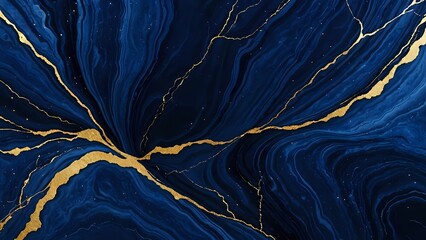Abstract Navy Blue and Gold Marble Texture Background - Luxurious Veined Pattern for Premium Design Applications