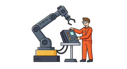 Industrial Automation: Man Operating Robotic Arm