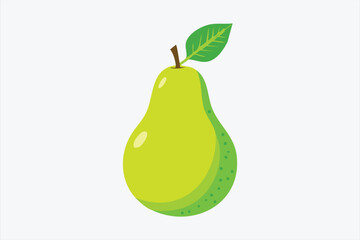 Stylized Green Pear Illustration with Leaf on a White Background