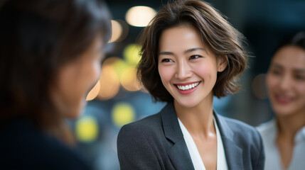 Businesswomen Collaborating in a Meeting Room with Soft Lighting