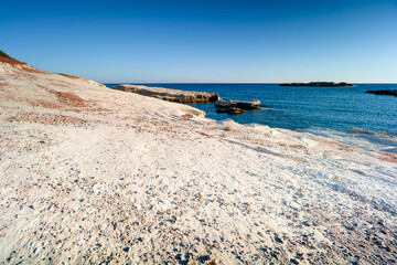 Beautiful coast of Cyprus with turquoise waters and sea cliffs near Paphos, Olive Tree Beach. A...