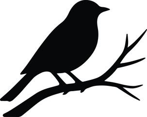 Silhouette bird sitting on branch minimalist design vector Illustrator