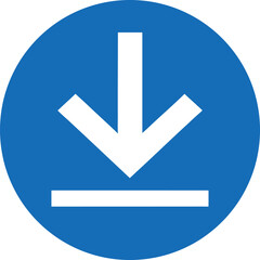 Blue circle with white downward arrow and horizontal line symbol download icon download symbol