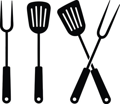 Barbecue tools spatula and fork silhouette logo icon