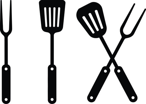 Barbecue tools spatula and fork silhouette logo icon