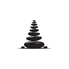 Zen Stone Stacking Silhouette on White Background – Vector Illustration for Mindfulness, Spiritual Balance, and Nature-Inspired Serenity Concepts