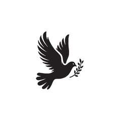 Dove Carrying Olive Branch Silhouette on White Background – Vector Illustration for Peace Symbolism, Spiritual Grace, and Cultural Unity Concepts