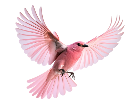 A - Elegant Pink Bird in Mid-Flight with Outstretched Wings, Isolated on Transparent Background.