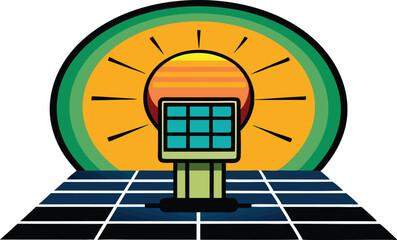 A comprehensive collection of colorful illustrations depicting solar energy panels in settings, emphasizing renewable energy and sustainability