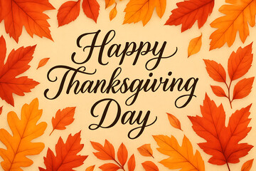 Happy thanksgiving day greeting card with autumn leaves decoration art