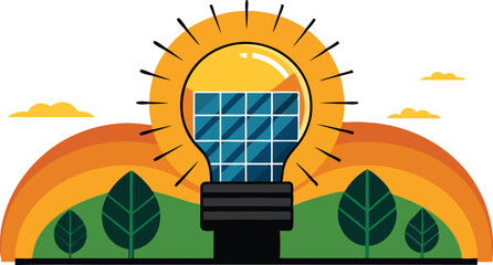 A comprehensive collection of colorful illustrations depicting solar energy panels in settings, emphasizing renewable energy and sustainability