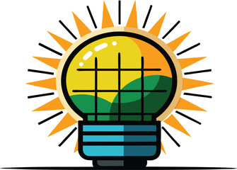 A comprehensive collection of colorful illustrations depicting solar energy panels in settings, emphasizing renewable energy and sustainability