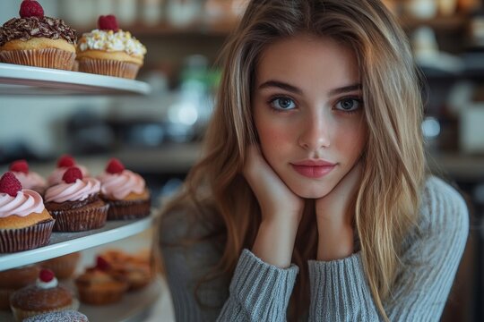 Young woman deciding to stop eating sweet snacks for a slimmer figure and better health, Generative AI
