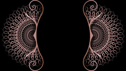 Animation of Luxury mandalas background with rose gold frame in arabesque pattern Arabic style. Motion Graphics Video Mandala Rotating on Both Sides. Elegant black Background, copy space for you text - Powered by Adobe