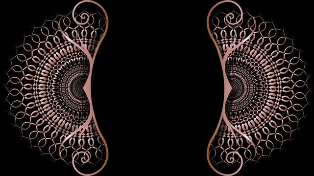 Animation of Luxury mandalas background with rose gold frame in arabesque pattern Arabic style. Motion Graphics Video Mandala Rotating on Both Sides. Elegant black Background, copy space for you text - Powered by Adobe