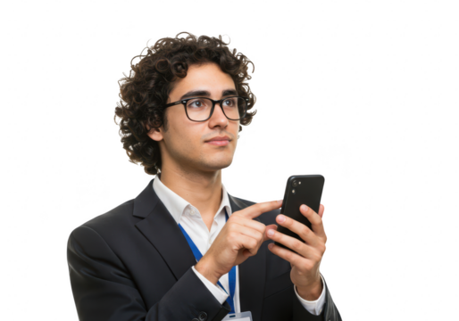 Man using smartphone isolated on transparent background