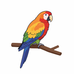 Fototapeta premium Scarlet macaw illustration, vividly colored parrot perched on branch. Vibrant scarlet macaw illustration showcases its plumage and natural habitat.