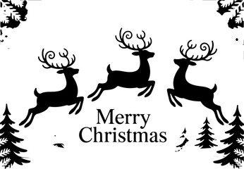 Fototapeta premium Christmas Silhouette Card – Deer, Ornaments, and Gifts Under Tree | Premium AI Vector