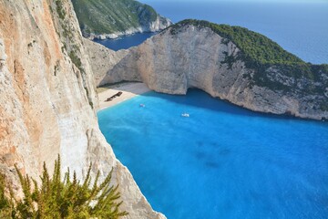 Zakynthos, Greece. Famous Navagio beach known as Shipwreck Beach. Beautiful blue turquoise water.