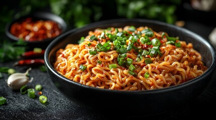 Spicy dan dan noodles with vibrant chili oil and fresh scallions