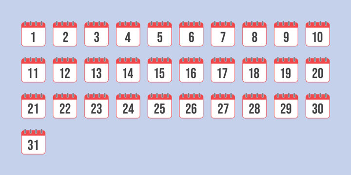 Collection of calendar dates for every day of the year. Calendar icon.