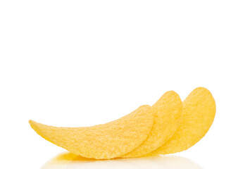 Fototapeta premium Potato chips isolated on white background, close-up.