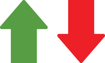 Green arrow pointing up and red arrow pointing down isolated on white background