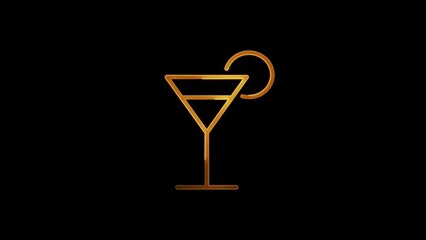 Golden Martini Cocktail Icon with Lemon Slice on Black Background