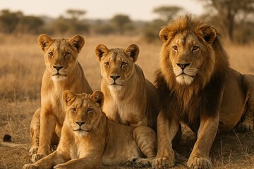 Naklejka premium Majestic lions in natural habitat.