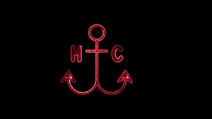 Red Glowing Anchor with Letters H and C on Black Background