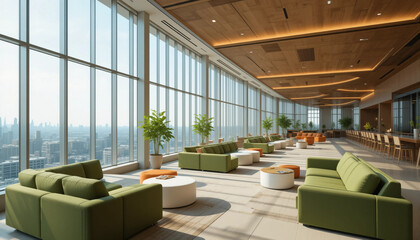 Modern office interior with blank wall for mockup display. 3D Rendering