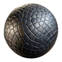 Black leather sphere with scaled texture isolated on white background