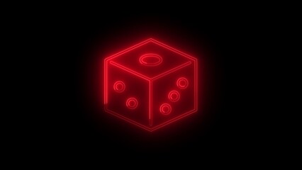 Red Neon Dice on Black Background Gambling Concept