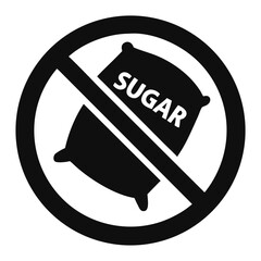 No sugar symbol in black circle with sugar sack illustration  