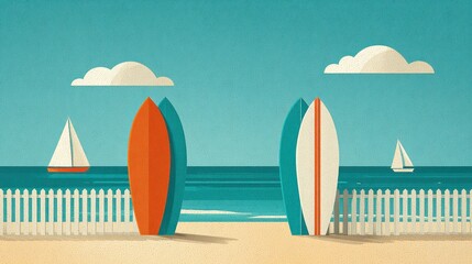 Obraz premium Beach scene with surfboards (1)