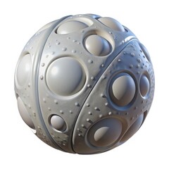 Abstract 3d sphere with circular indentations isolated on white background