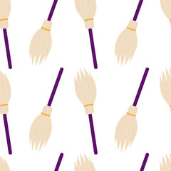 Halloween Broomstick Seamless Pattern Classic Witch Flying Accessory Thematic Minimalistic Flat Fond