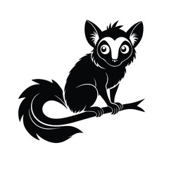 Aye-Aye on Branch Silhouette Vector Icon – Unique Madagascar Primate Outline