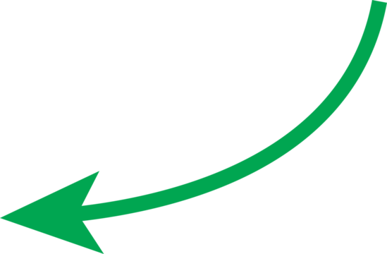 Green curved arrow pointing left on white background