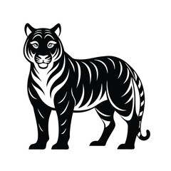 Siberian Tiger Black Silhouette Vector Icon – Wild Big Cat Outline