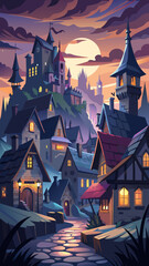A Spooky Transylvanian Style Village at Dusk