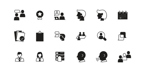 Icon set of open recruitment human resource employee business company, include design of prosedur, position, interview, job hunt, schedule, sign up, industry, office, 